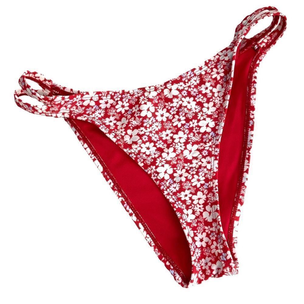Red Floral Bikini Bottom in Size Waist: 12in
